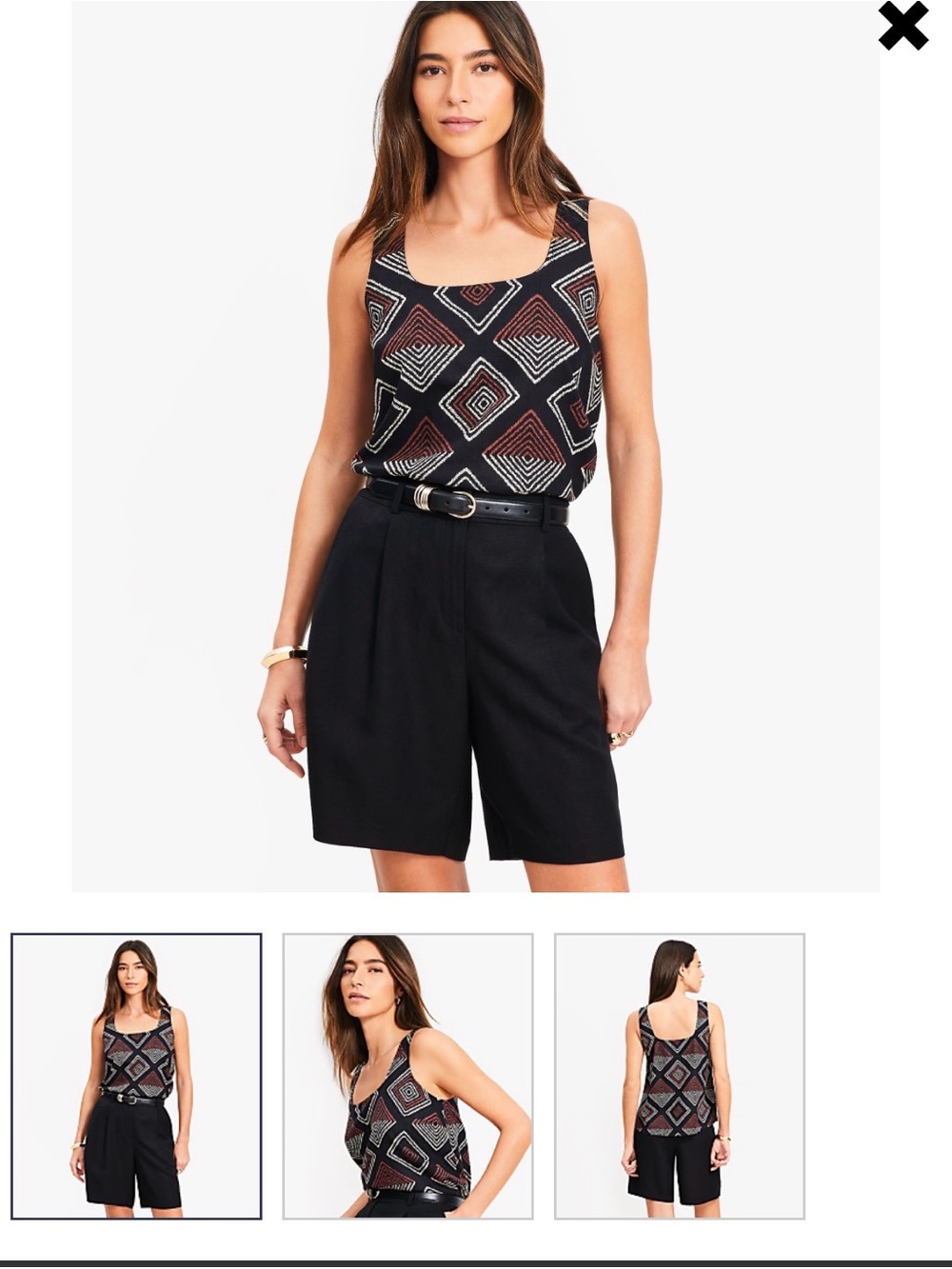 LOFT Black Geometric Square Print Tank Top